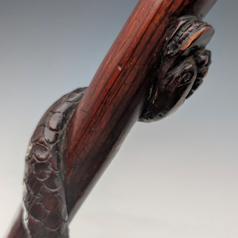 ヴィンテージ スネーク装飾ブラウンシャフト ノブハンドル ステッキ 杖 90cm